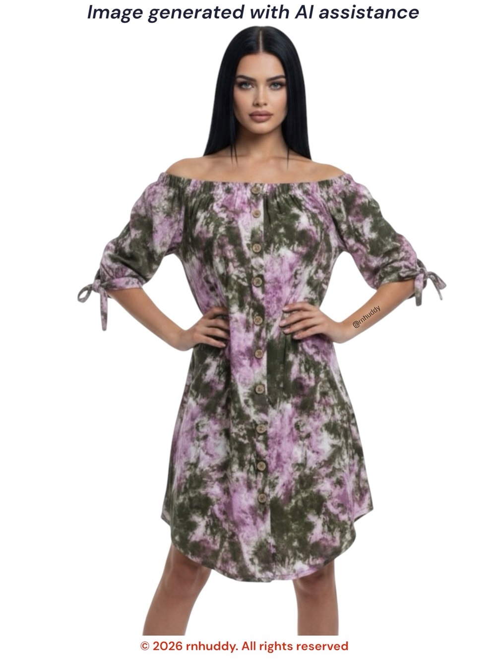 NWT Full Circle Trends 1X tie-dye off shoulder tie-sleeve dress